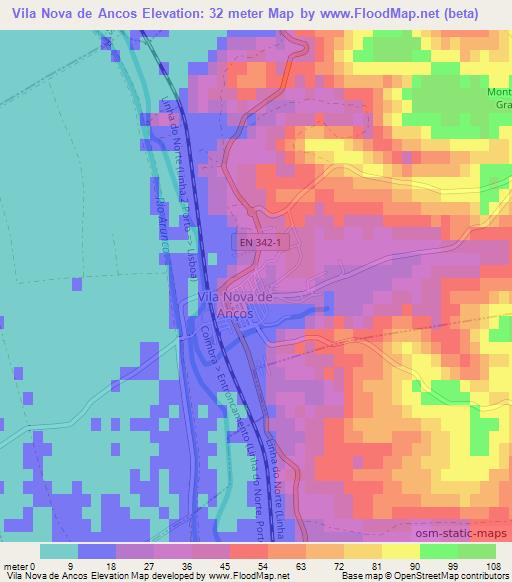 Vila Nova de Ancos,Portugal Elevation Map