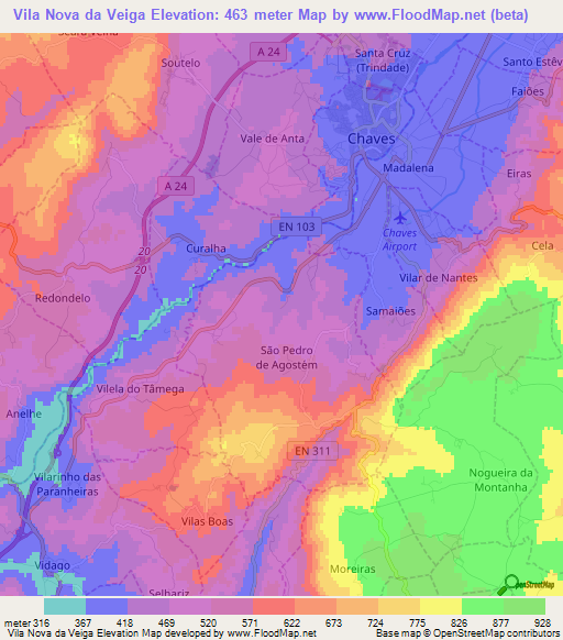 Vila Nova da Veiga,Portugal Elevation Map