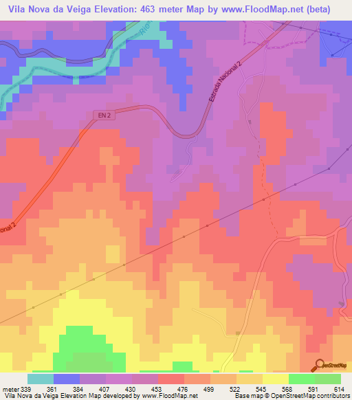 Vila Nova da Veiga,Portugal Elevation Map