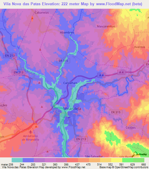 Vila Nova das Patas,Portugal Elevation Map