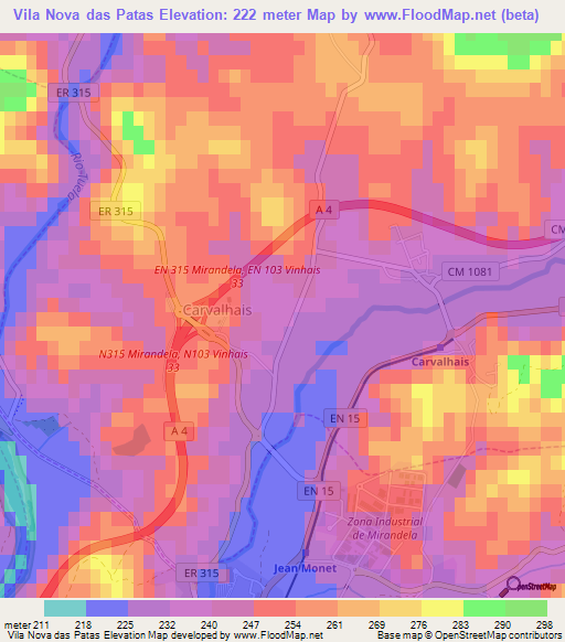 Vila Nova das Patas,Portugal Elevation Map