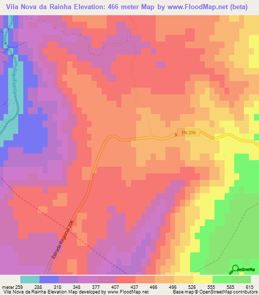 Vila Nova da Rainha,Portugal Elevation Map