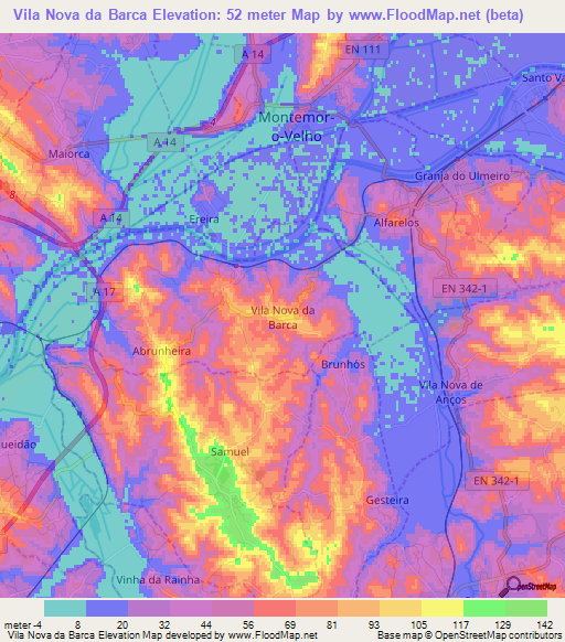 Vila Nova da Barca,Portugal Elevation Map