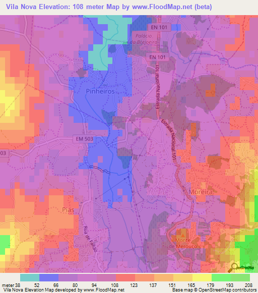 Vila Nova,Portugal Elevation Map
