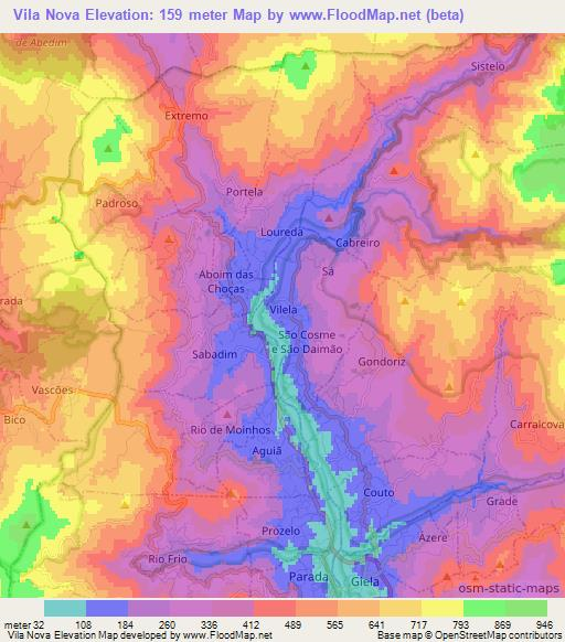 Vila Nova,Portugal Elevation Map