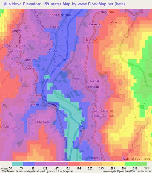 Vila Nova,Portugal Elevation Map