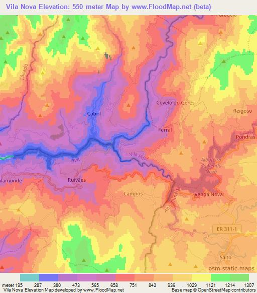 Vila Nova,Portugal Elevation Map