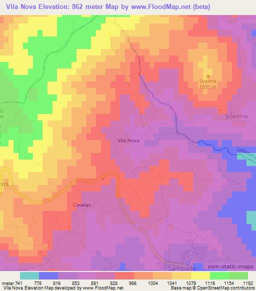 Vila Nova,Portugal Elevation Map