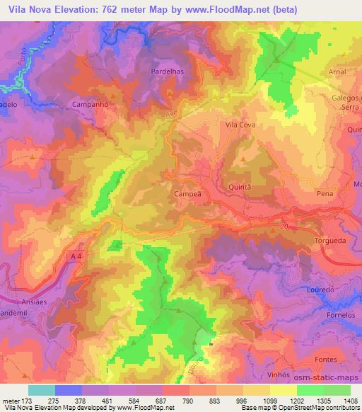 Vila Nova,Portugal Elevation Map