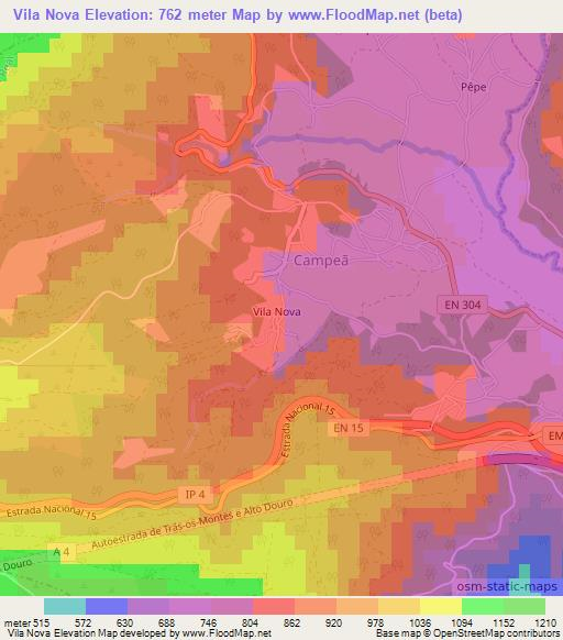 Vila Nova,Portugal Elevation Map