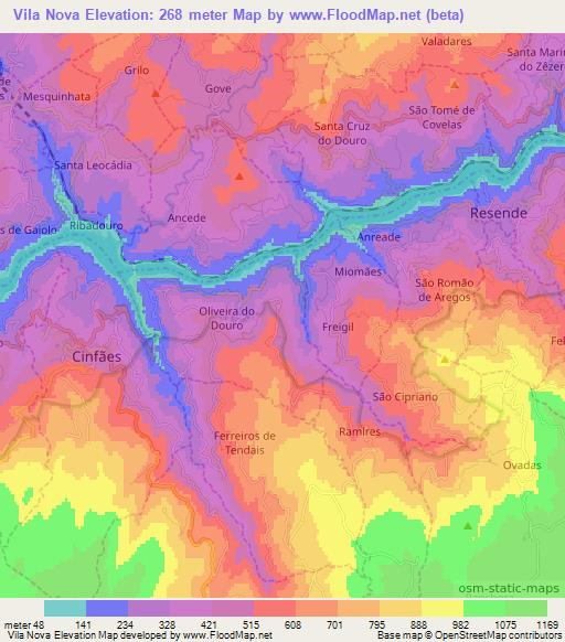 Vila Nova,Portugal Elevation Map