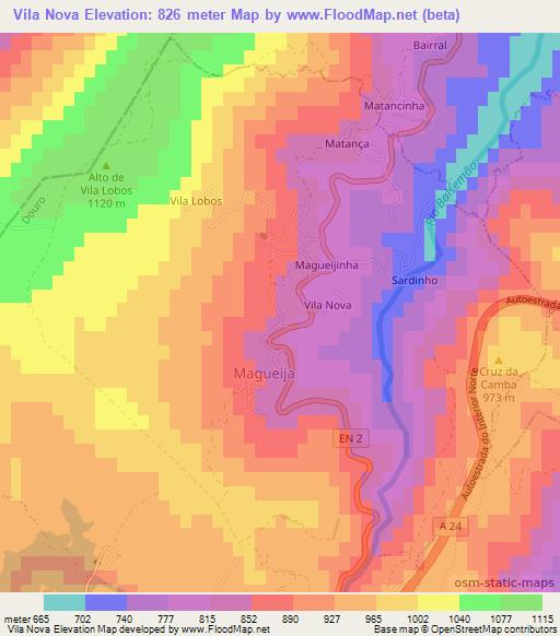 Vila Nova,Portugal Elevation Map