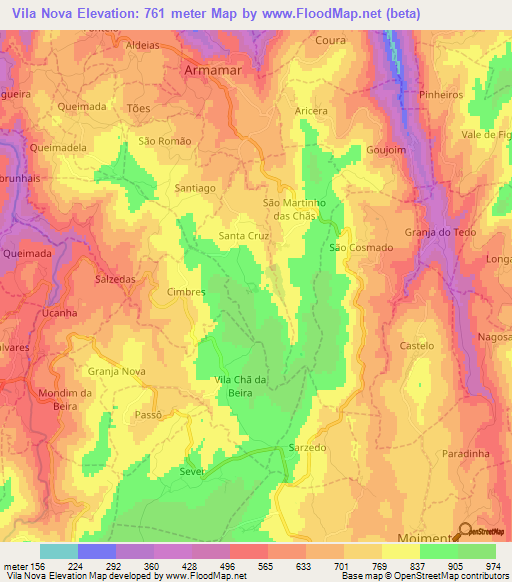 Vila Nova,Portugal Elevation Map