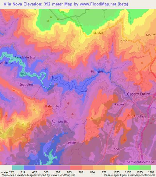 Vila Nova,Portugal Elevation Map