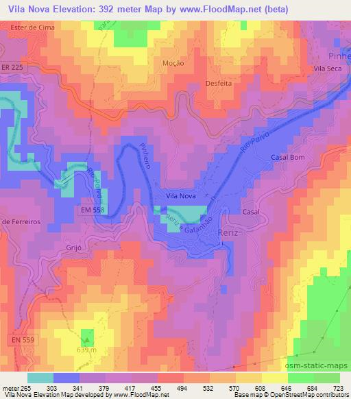 Vila Nova,Portugal Elevation Map