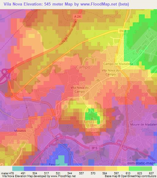 Vila Nova,Portugal Elevation Map