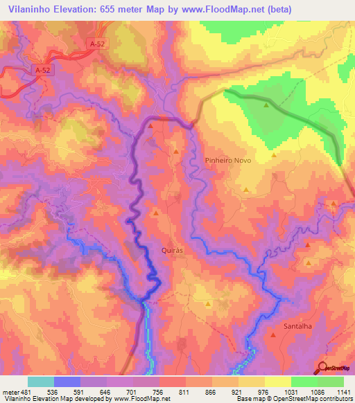 Vilaninho,Portugal Elevation Map