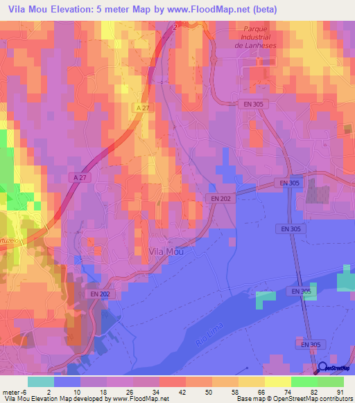 Vila Mou,Portugal Elevation Map