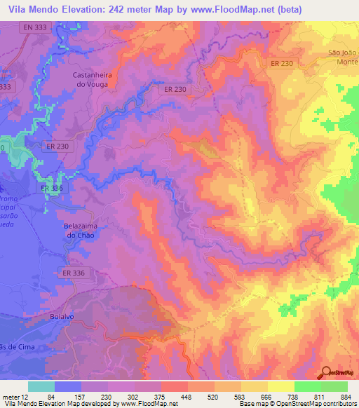 Vila Mendo,Portugal Elevation Map
