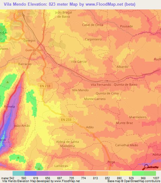Vila Mendo,Portugal Elevation Map