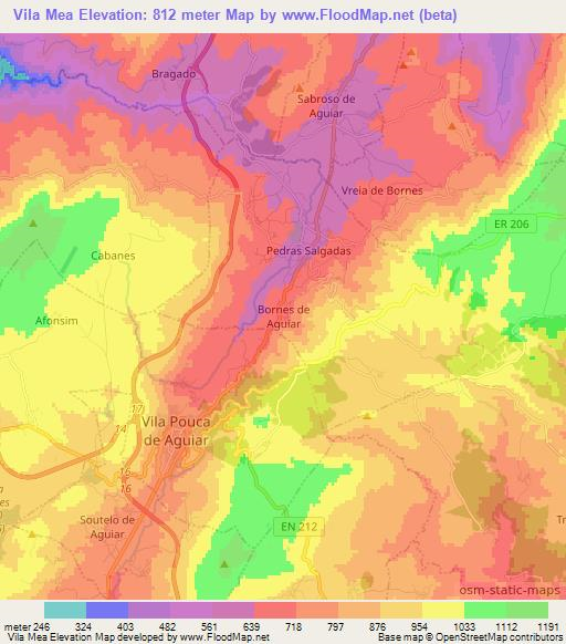 Vila Mea,Portugal Elevation Map