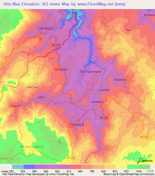 Vila Mea,Portugal Elevation Map