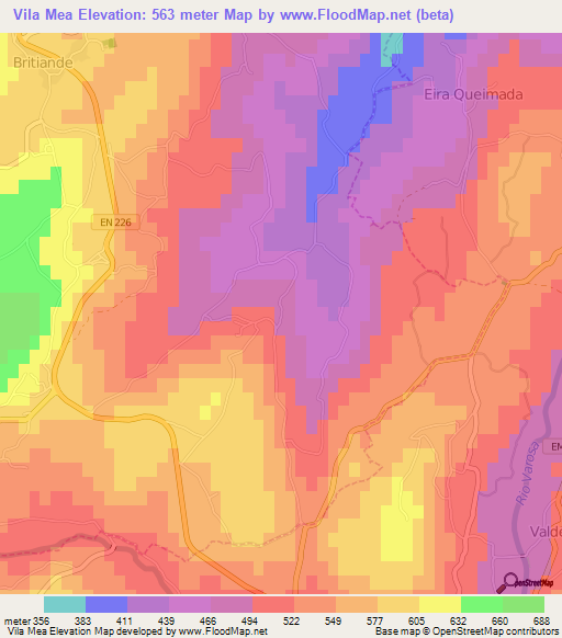 Vila Mea,Portugal Elevation Map