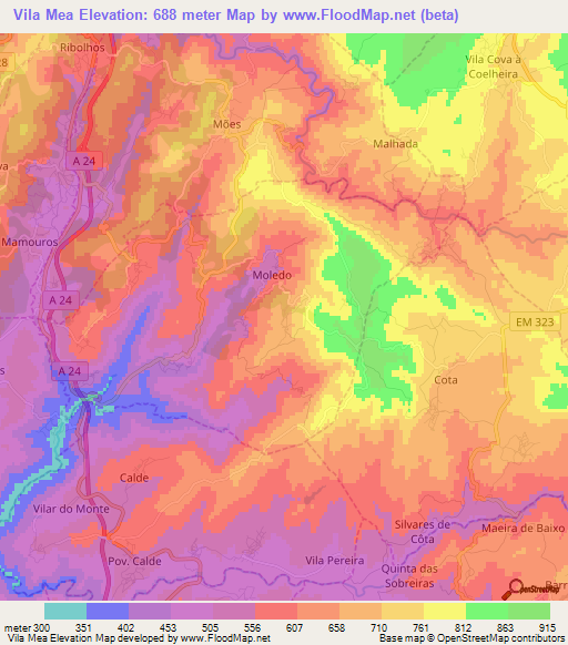 Vila Mea,Portugal Elevation Map