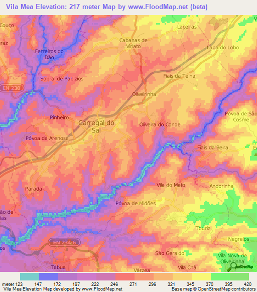 Vila Mea,Portugal Elevation Map