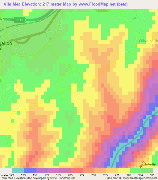 Vila Mea,Portugal Elevation Map