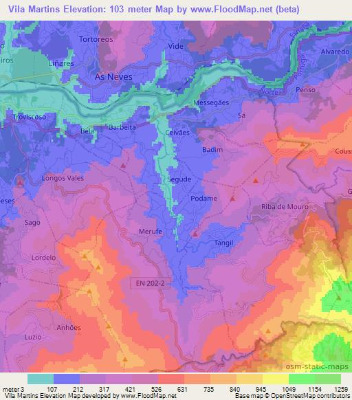 Vila Martins,Portugal Elevation Map