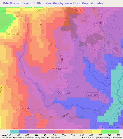 Vila Marim,Portugal Elevation Map