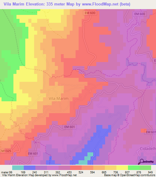 Vila Marim,Portugal Elevation Map