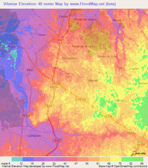 Vilamar,Portugal Elevation Map