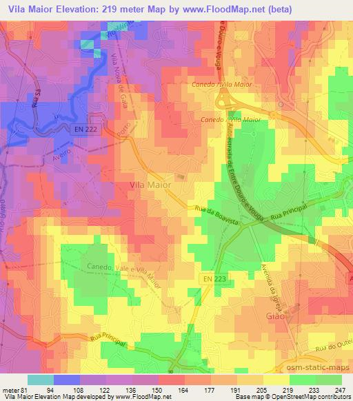 Vila Maior,Portugal Elevation Map