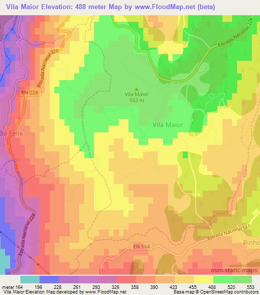 Vila Maior,Portugal Elevation Map
