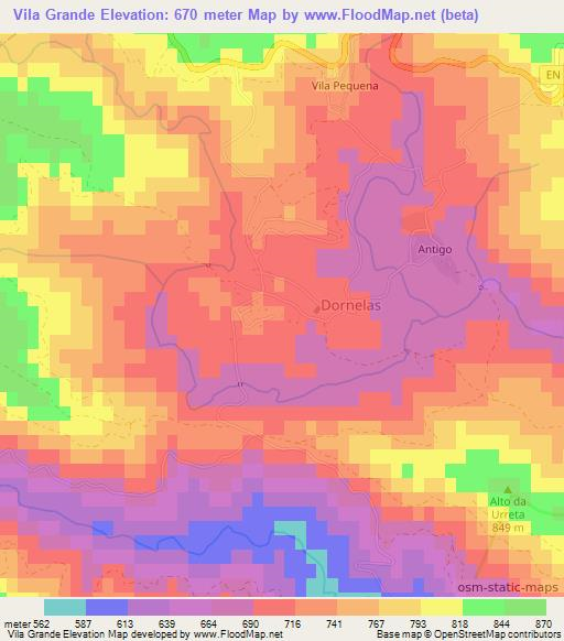 Vila Grande,Portugal Elevation Map