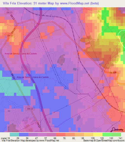 Vila Fria,Portugal Elevation Map