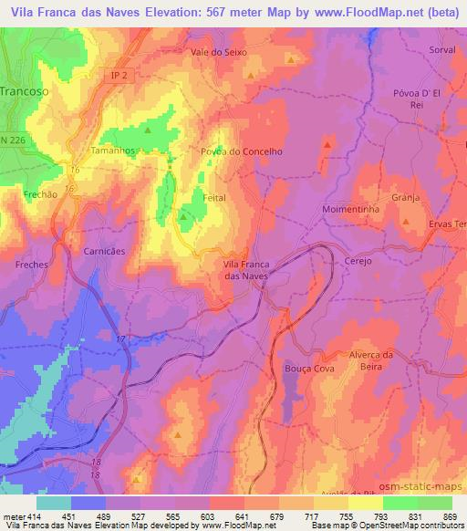 Vila Franca das Naves,Portugal Elevation Map