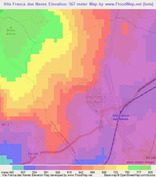 Vila Franca das Naves,Portugal Elevation Map