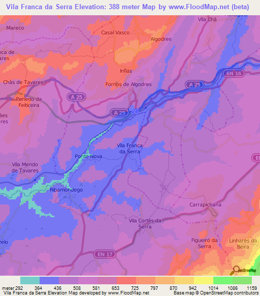 Vila Franca da Serra,Portugal Elevation Map
