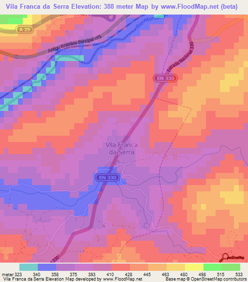 Vila Franca da Serra,Portugal Elevation Map