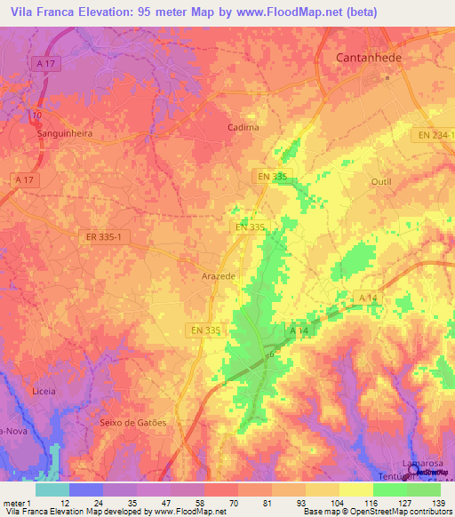 Vila Franca,Portugal Elevation Map