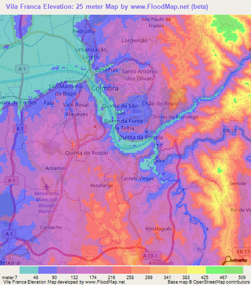 Vila Franca,Portugal Elevation Map