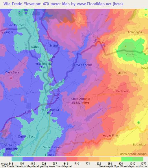 Vila Frade,Portugal Elevation Map