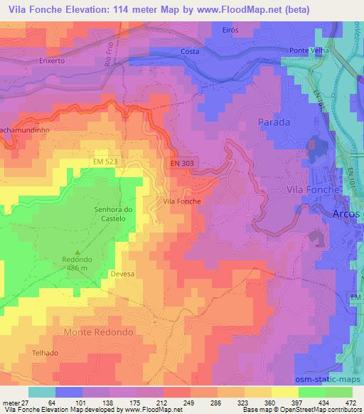 Vila Fonche,Portugal Elevation Map