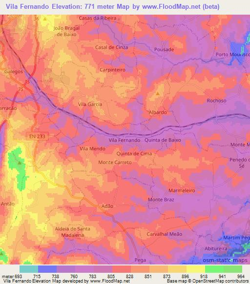 Vila Fernando,Portugal Elevation Map