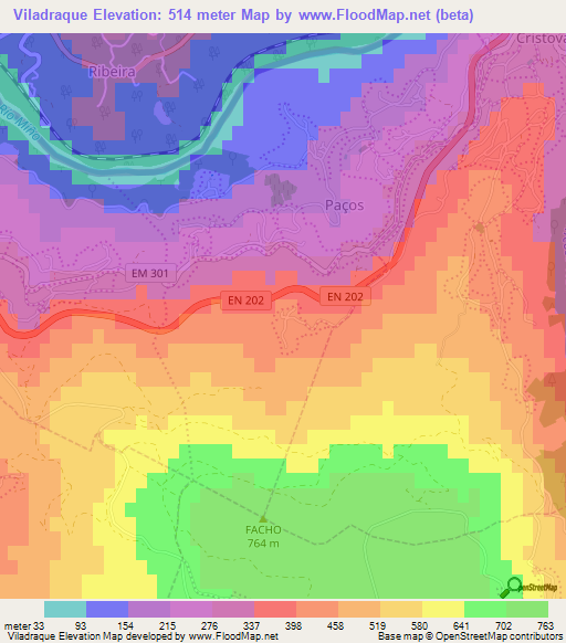 Viladraque,Portugal Elevation Map
