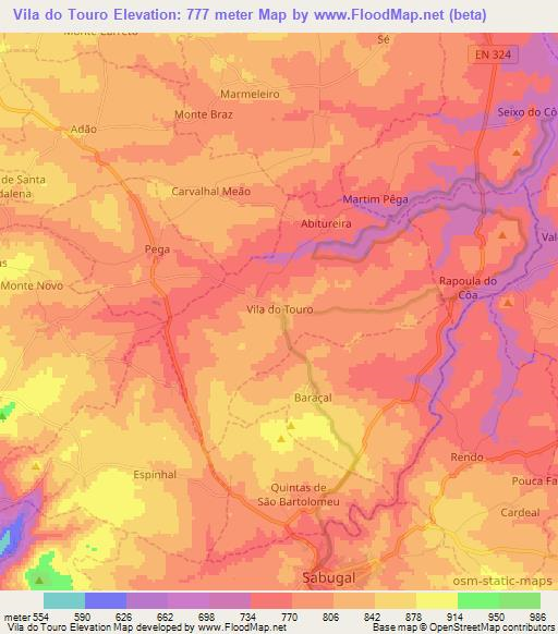 Vila do Touro,Portugal Elevation Map