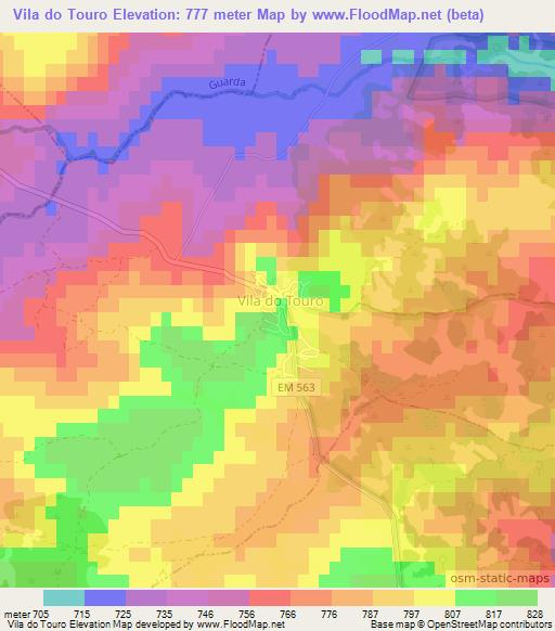 Vila do Touro,Portugal Elevation Map